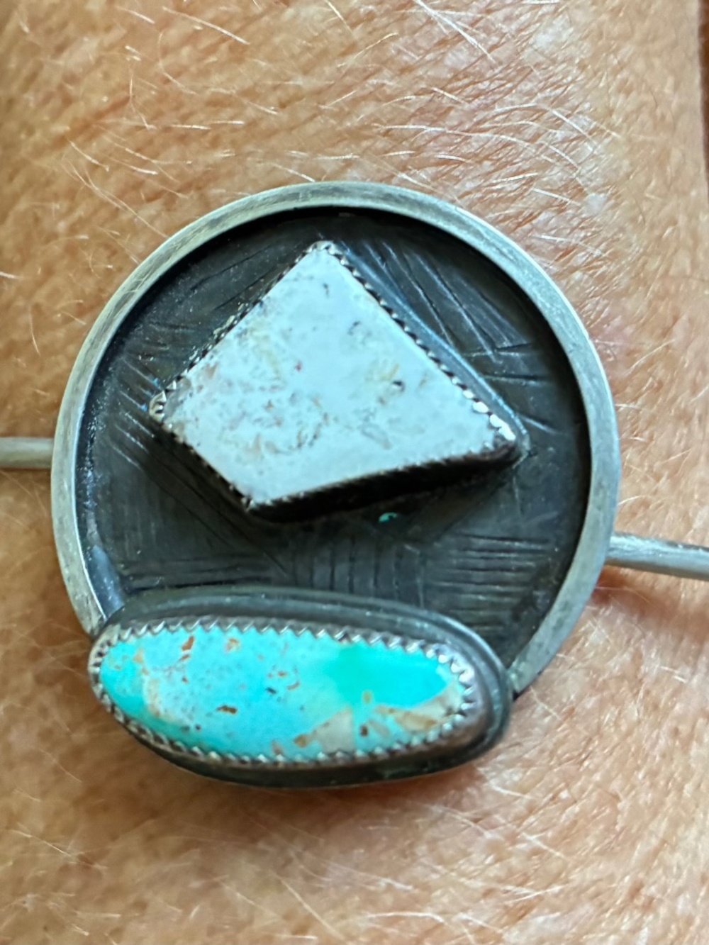 White Buffalo and Pilot Mountain Turquoise 925 Bangle Bracelet